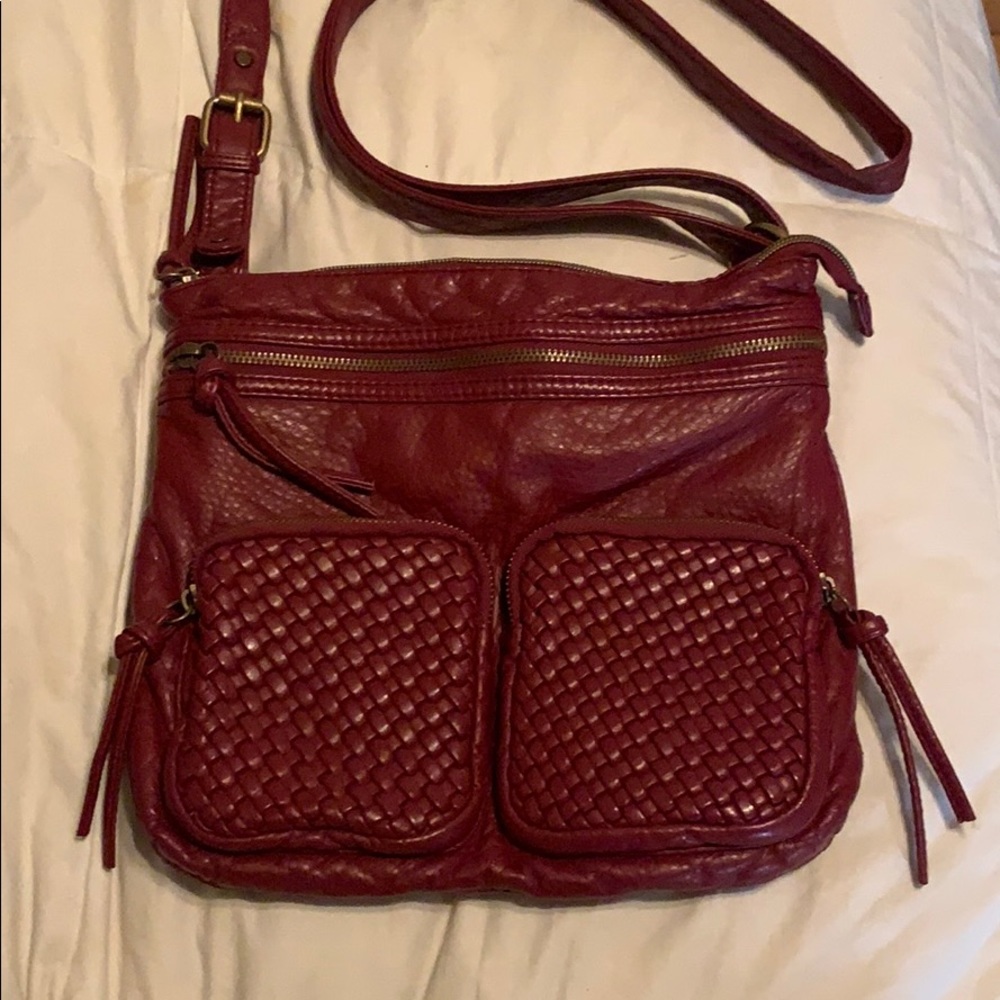 Red vegan leather crossbody bag